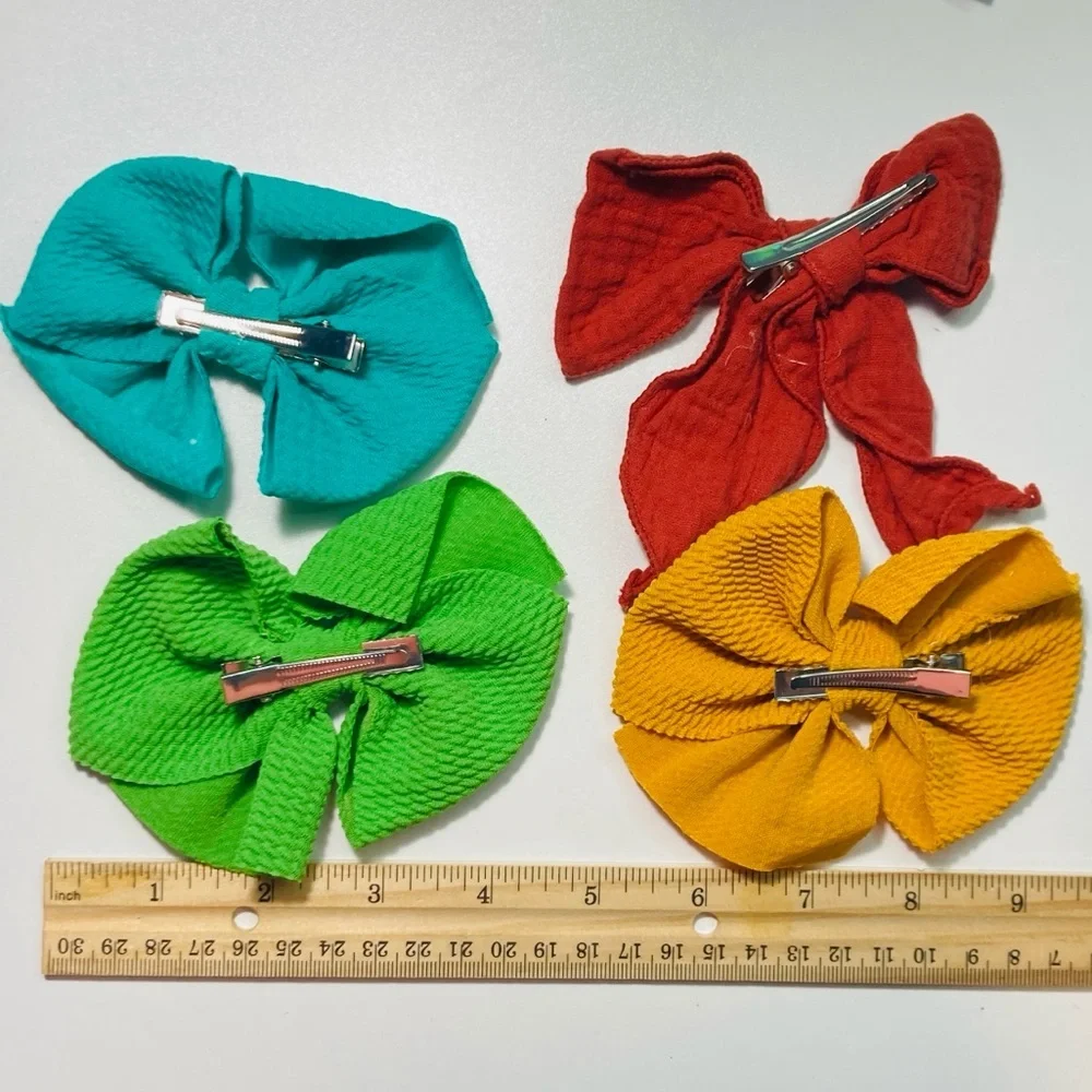 5 for $10: 4 Handmade Simple Colorful Kids‎ Hair Bow Set Green Aqua Pumpkin